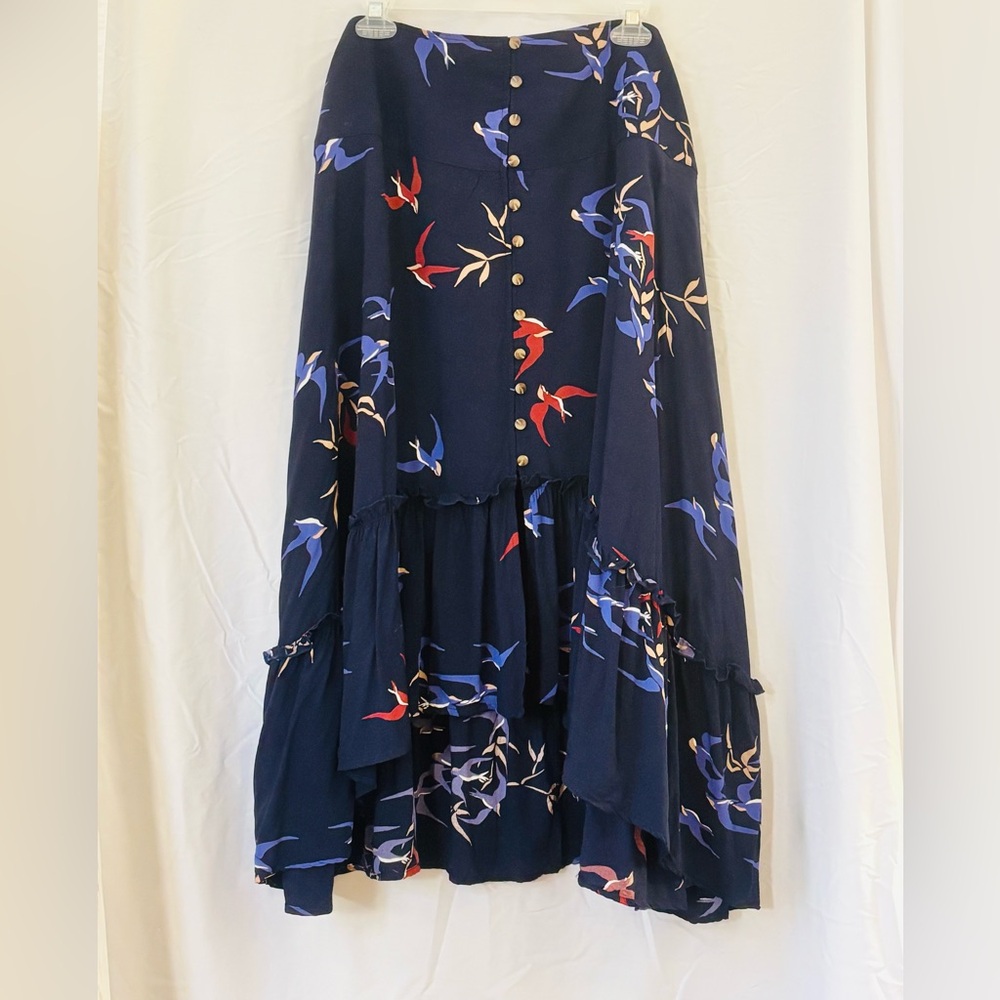 Anthropologie Maeve Wild West Cut Bustle Skirt Bird Print